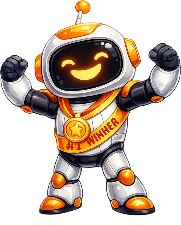 The strong iRankNow champion mascot wearing a #1 winner medal