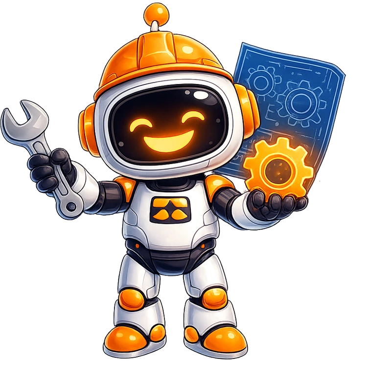 iRankNow mascot as an SEO engineer with tools and gears